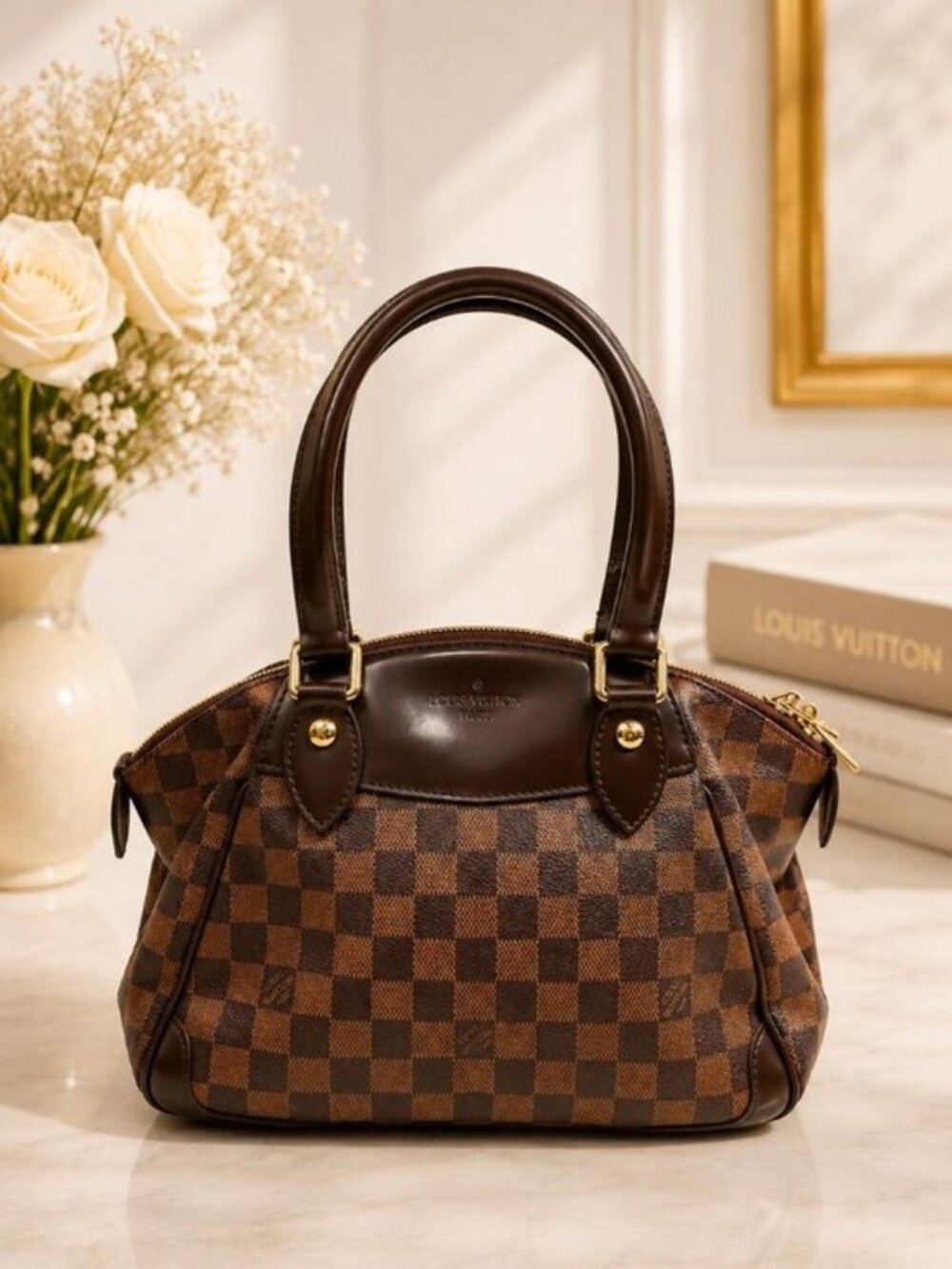 Authentic Louis Vuitton Verona PM Damier Ebene Shoulder Handbag Brown